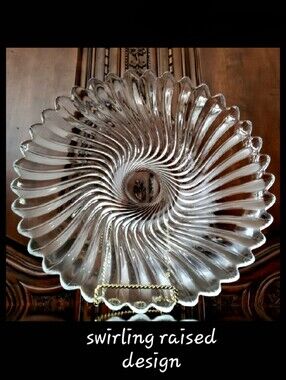 Large 13" Crystal Clear Haze-free Swirling / Flower Shaped Shallow Bowl